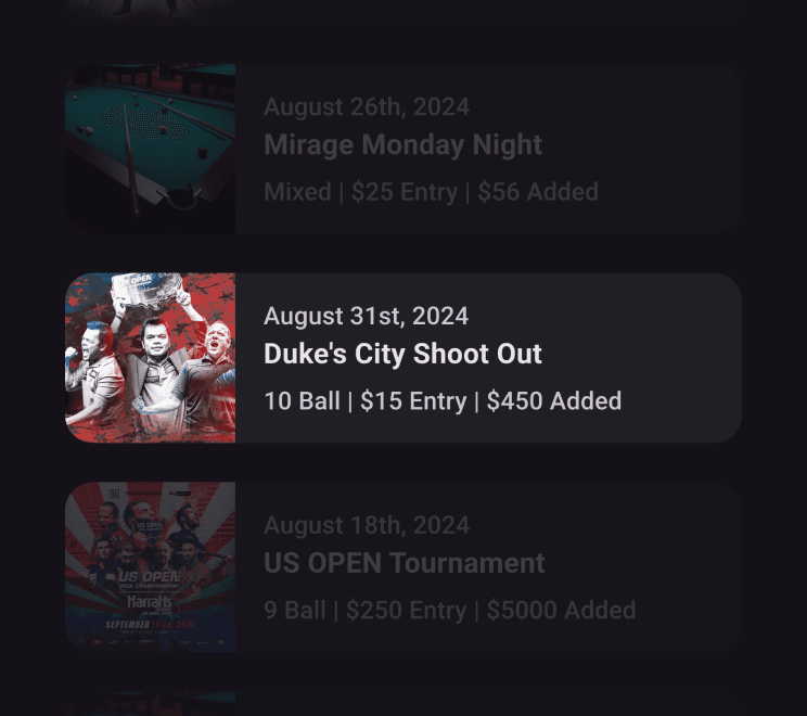 Redesigned tournament card